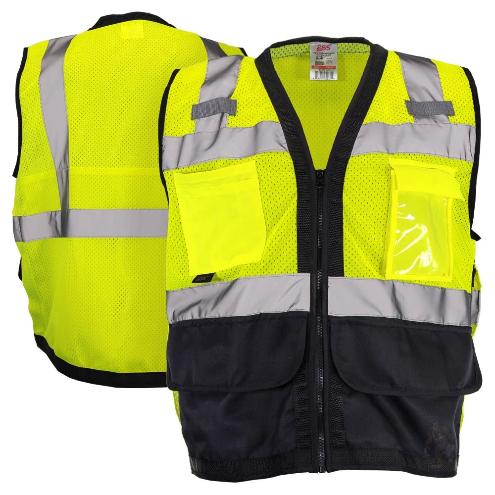 1201/1202 Class 2 Premium Heavy Duty Multi - Pocket Vest - custom safety vests yellow varient