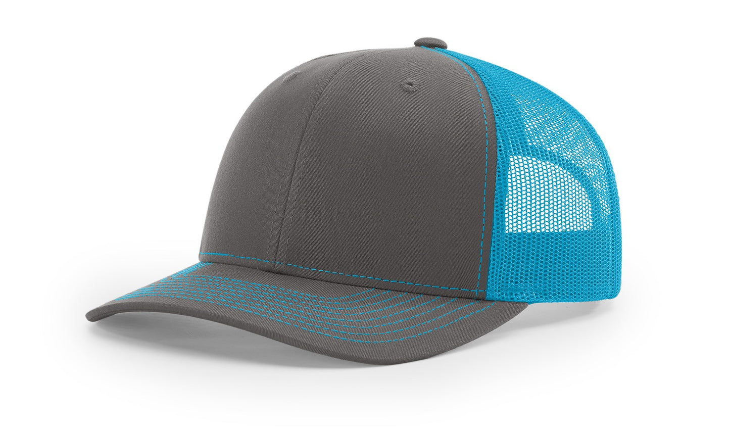 Custom Richardson 112 Trucker Hats - Charcoal Neon Blue