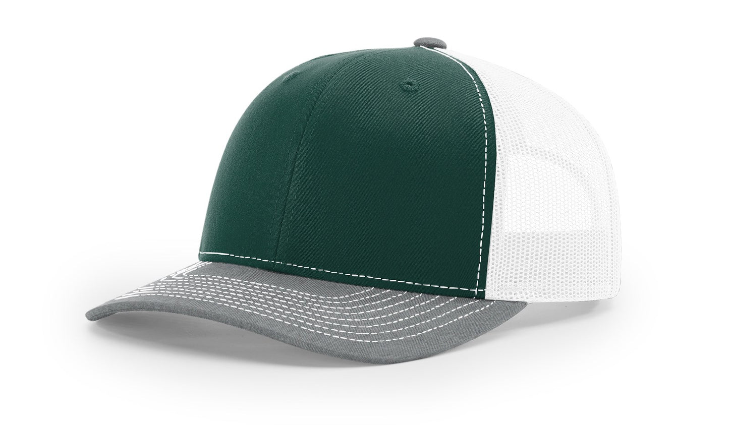 Custom Richardson 112 Trucker Hats - Dark Green White Heather Grey