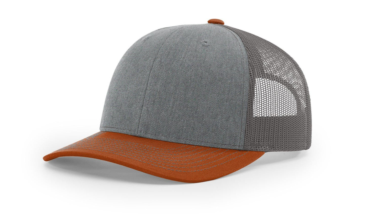 Custom Richardson 112 Trucker Hats - Heather Grey Charcoal Dark Orange