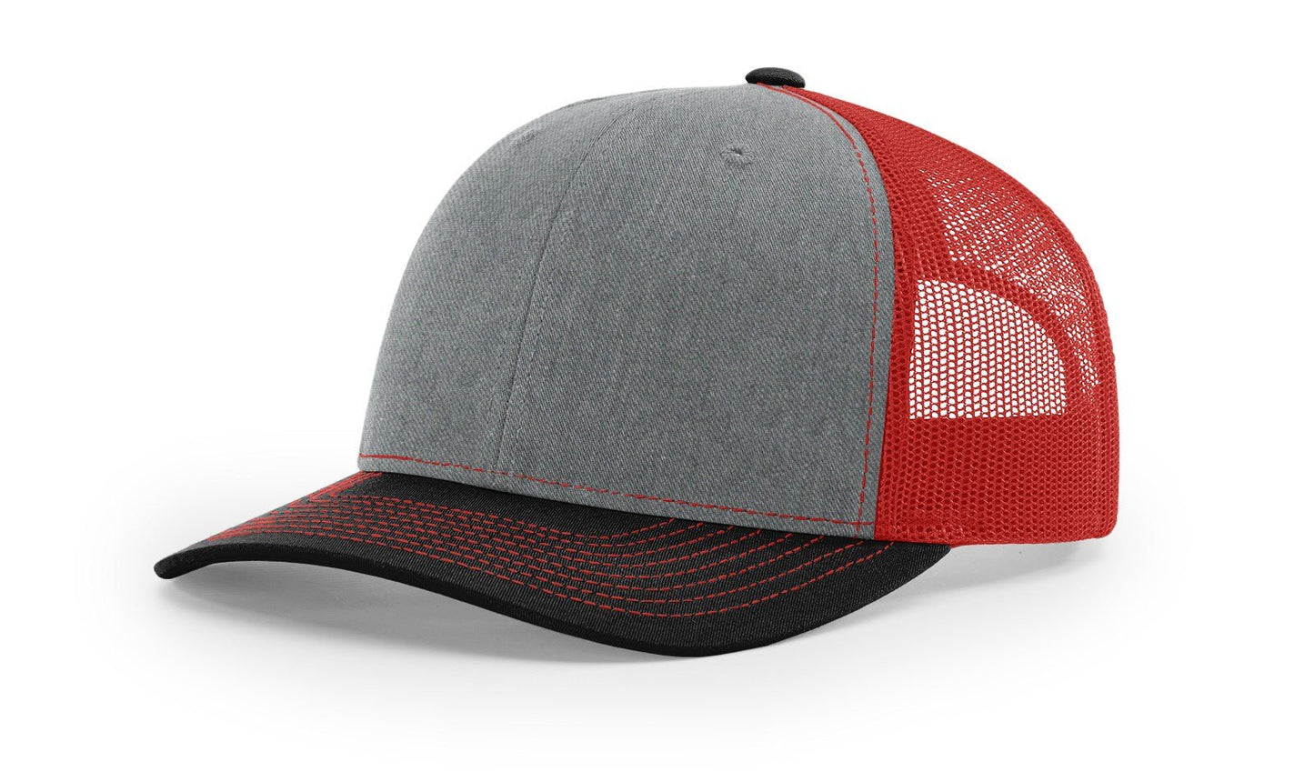 Custom Richardson 112 Trucker Hats - Heather Grey Red Black