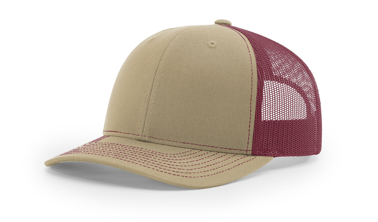 Custom Richardson 112 Trucker Hats - Khaki Burgundy