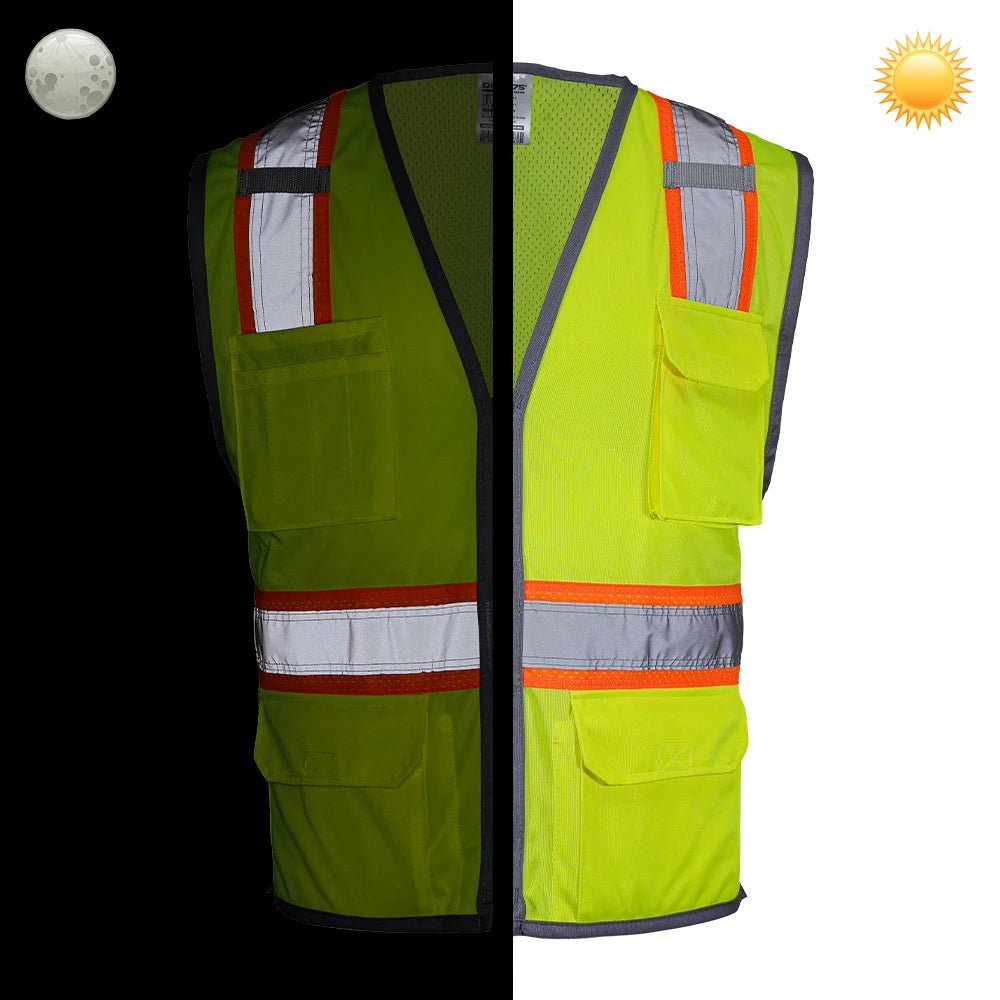 DV2123S Class 2 HiVis Solid Front Contrast Safety Vest - custom safety vests yellow vest contrast day vs. night