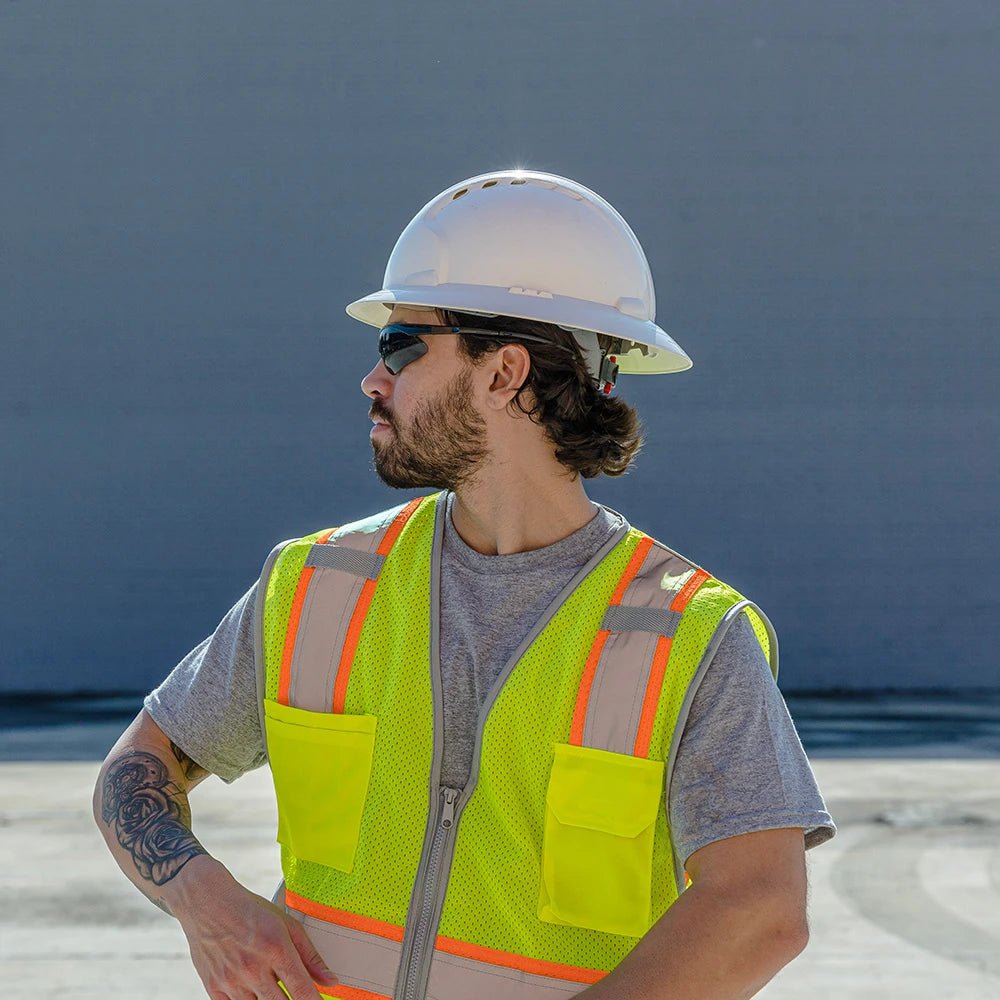 DV2125 Class 2 Black Bottom HiVis Contrast Viz - Cool Mesh Safety Vest - custom safety vests green vest upper body