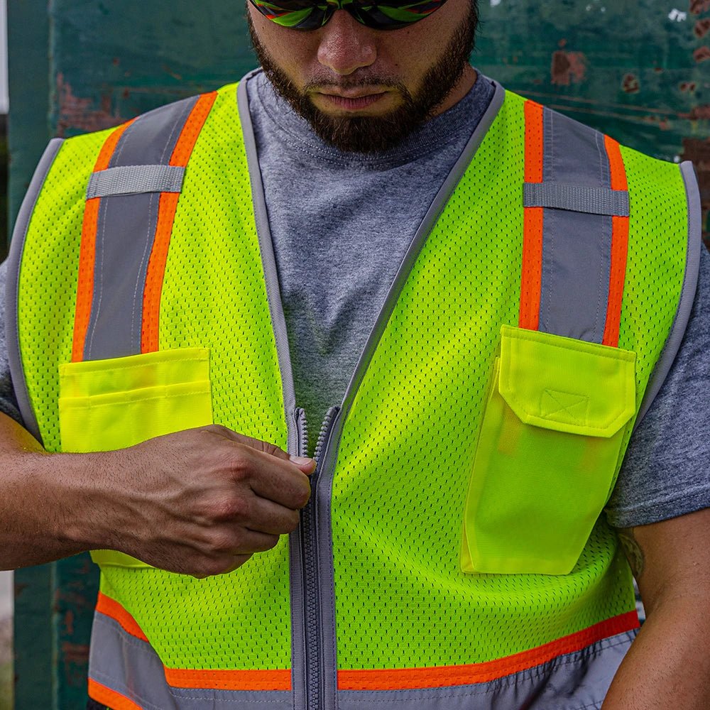 DV2125 Class 2 Black Bottom HiVis Contrast Viz - Cool Mesh Safety Vest - custom safety vests green vest zip