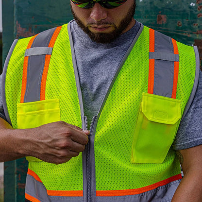 DV2125 Class 2 Black Bottom HiVis Contrast Viz - Cool Mesh Safety Vest - custom safety vests green vest zip