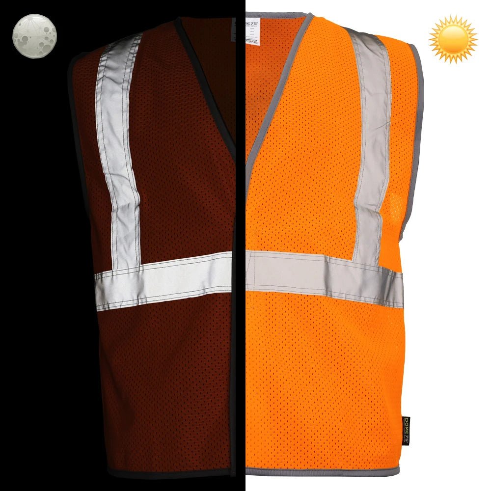 DV1121 Class 2 HiVis Viz - Cool Economy Safety Vest - Custom Logo Safety Vest day vs. night reflection