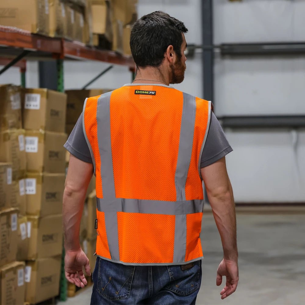 DV1221 HiVis ANSI Class 2 Viz - Cool Mesh Safety Vest - custom safety vests orange vest in warehouse