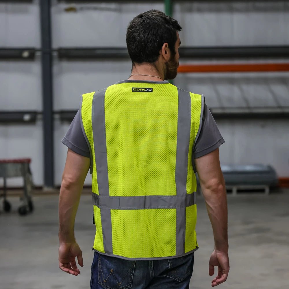 DV1221 HiVis ANSI Class 2 Viz - Cool Mesh Safety Vest - green vest back in warehouse