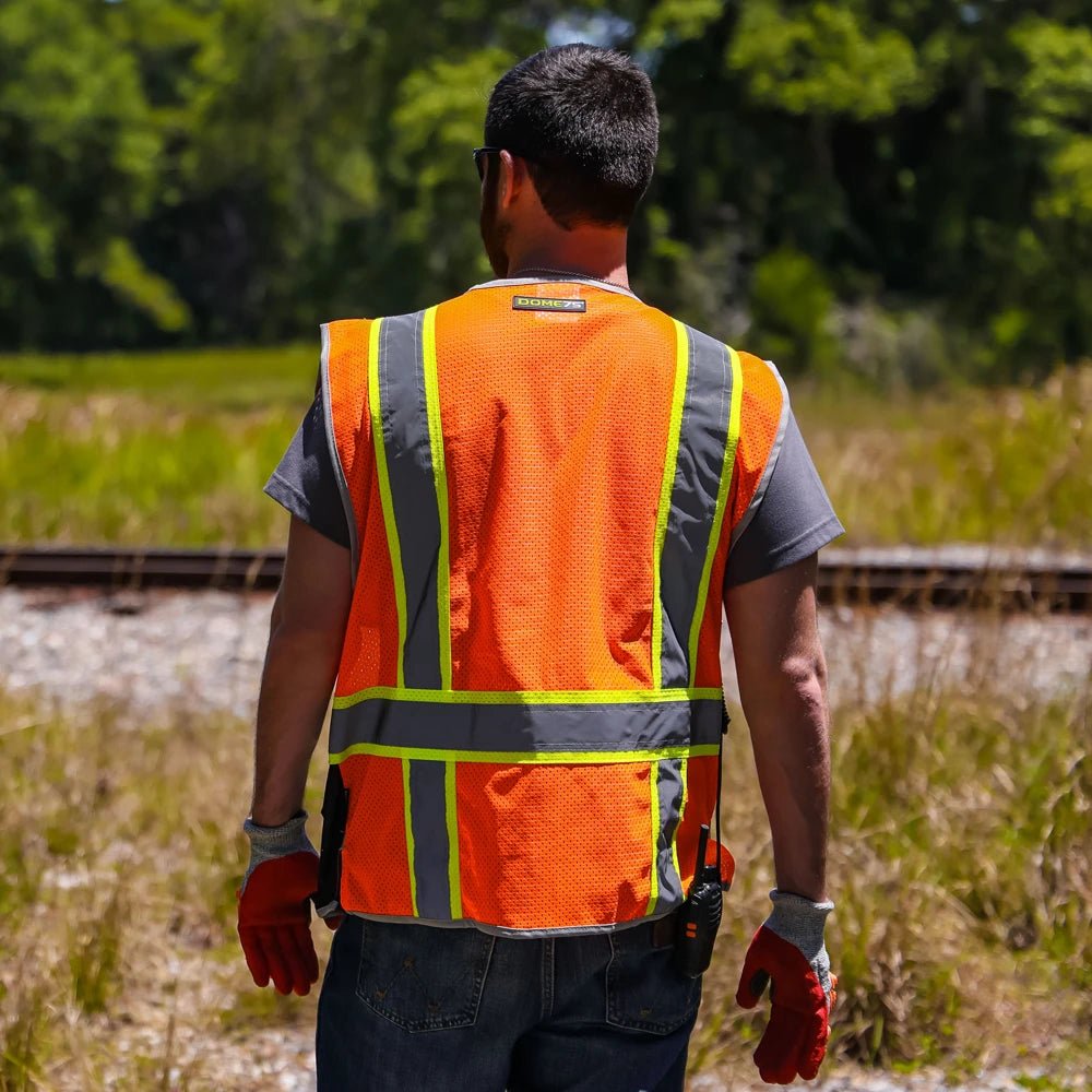 DV2125 Class 2 Black Bottom HiVis Contrast Viz - Cool Mesh Safety Vest - custom safety vests orange vest outdoors back side