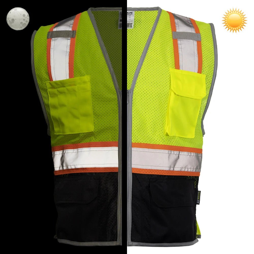 DV2125 Class 2 Black Bottom HiVis Contrast Viz - Cool Mesh Safety Vest - custom safety vests yellow vest contrast day vs. night