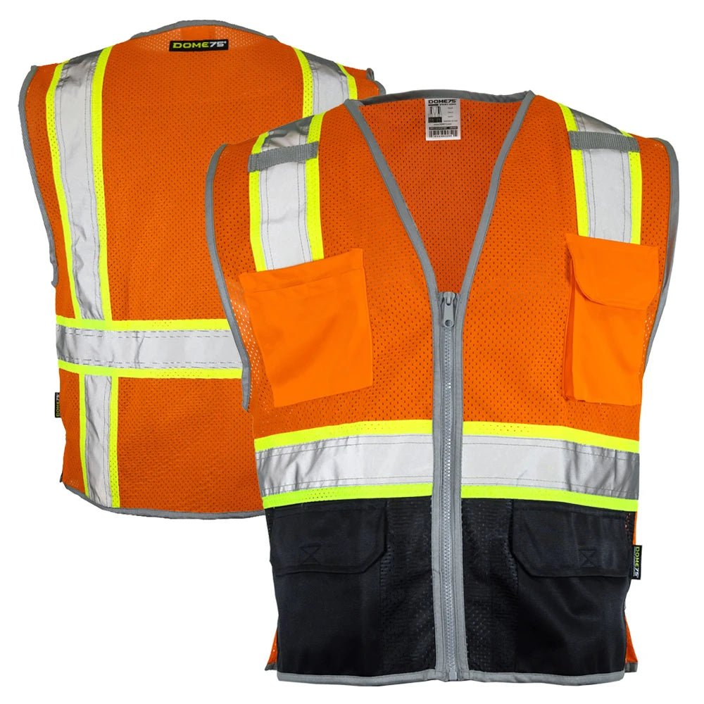 DV2125 Class 2 Black Bottom HiVis Contrast Viz - Cool Mesh Safety Vest - custom safety vests orange varient