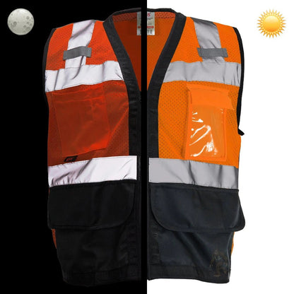 1201/1202 Class 2 Premium Heavy Duty Multi - Pocket Vest - custom safety vests orange contrast day vs. night