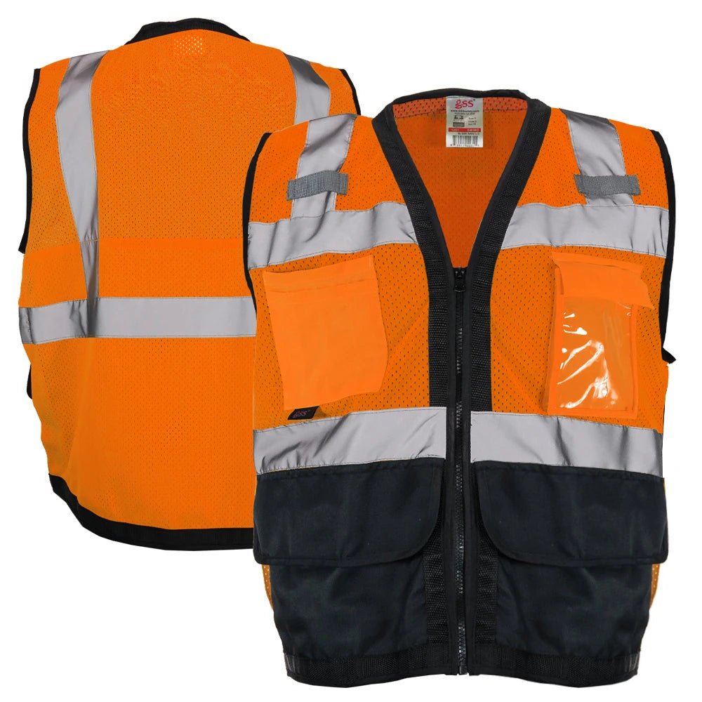 1201/1202 Class 2 Premium Heavy Duty Multi - Pocket Vest - custom safety vests orange varient