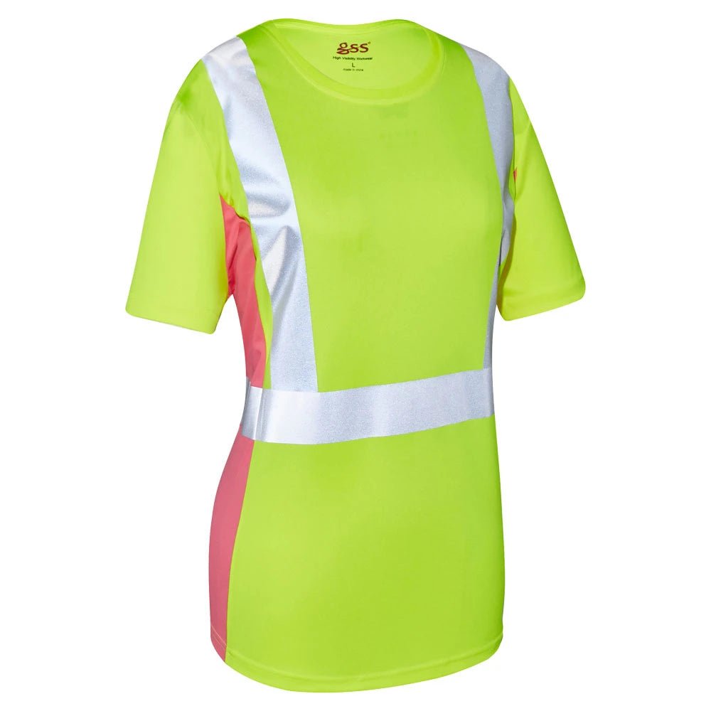 5125 Class 2 Hi Vis Yellow/Pink Ladies Short Sleeve Safety T - Shirt - Custom Craft Solution