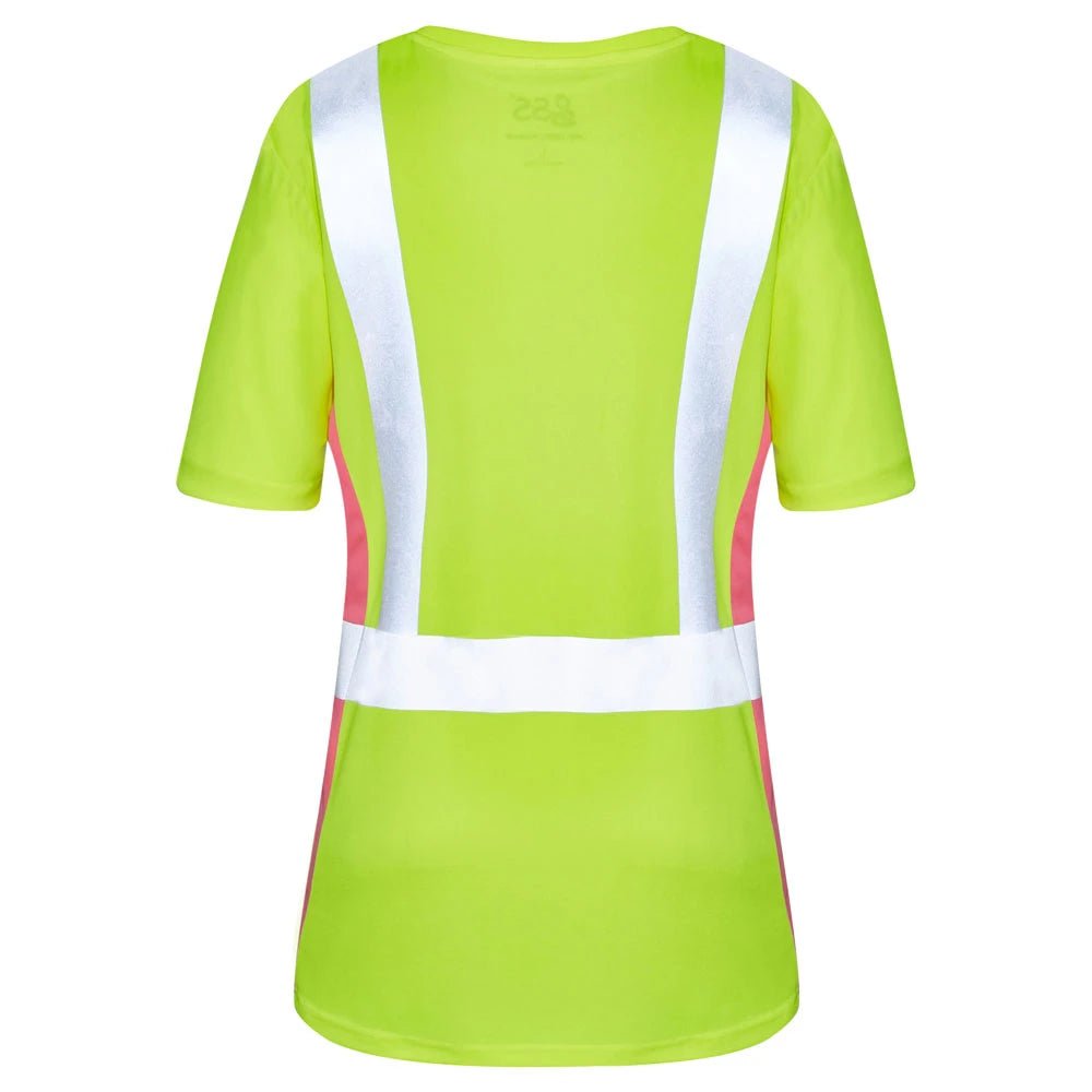 5125 Class 2 Hi Vis Yellow/Pink Ladies Short Sleeve Safety T - Shirt - Custom Craft Solution