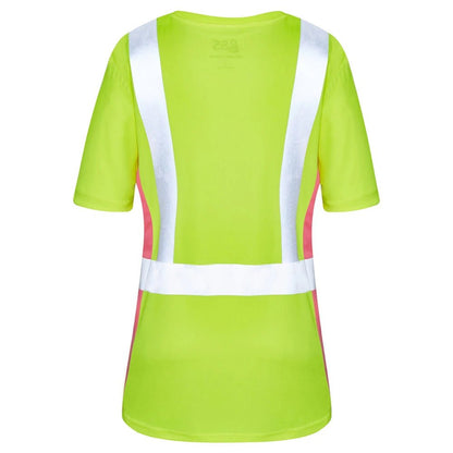 5125 Class 2 Hi Vis Yellow/Pink Ladies Short Sleeve Safety T - Shirt - Custom Craft Solution