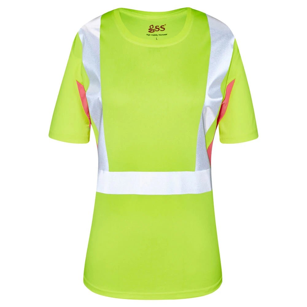 5125 Class 2 Hi Vis Yellow/Pink Ladies Short Sleeve Safety T - Shirt - Custom Craft Solution