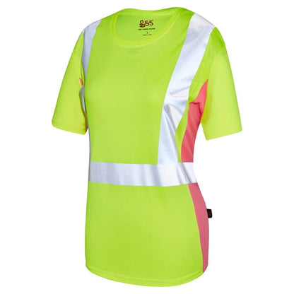 5125 Class 2 Hi Vis Yellow/Pink Ladies Short Sleeve Safety T - Shirt - Custom Craft Solution