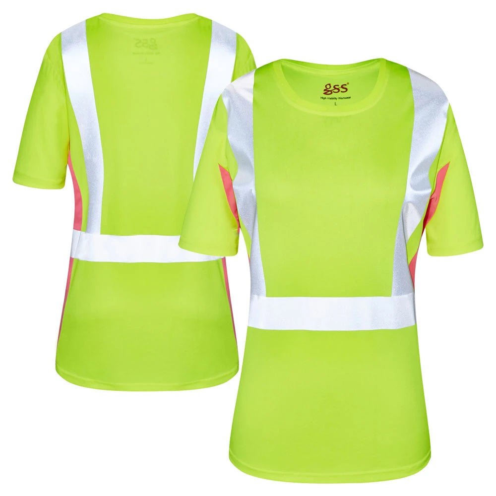 5125 Class 2 Hi Vis Yellow/Pink Ladies Short Sleeve Safety T - Shirt - Custom Craft Solution