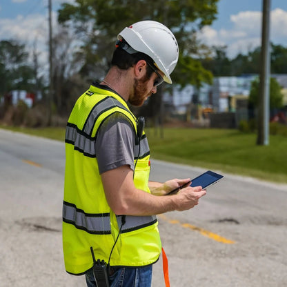 OV6100 HiVis Class 2 Heavy Duty Utility Vest with ProPocket™ - custom safety vests yellow lifestyle image from side