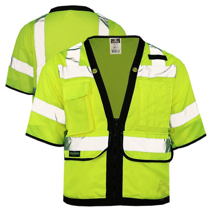 SV59Z - 3 Class 3 Hi Vis Heavy Duty Zippered Mesh Surveyor Safety Vest - Custom Craft Solution