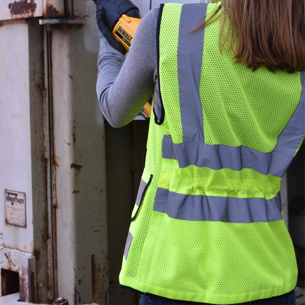 SV59W Class 2 HiVis Ladies Heavy Duty Surveyor Safety Vest - custom safety vests yellow lifestyle image